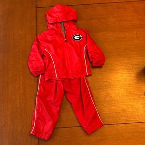 Toddler track suit, windbreaker jacket pants set, UGA, red lined 2T